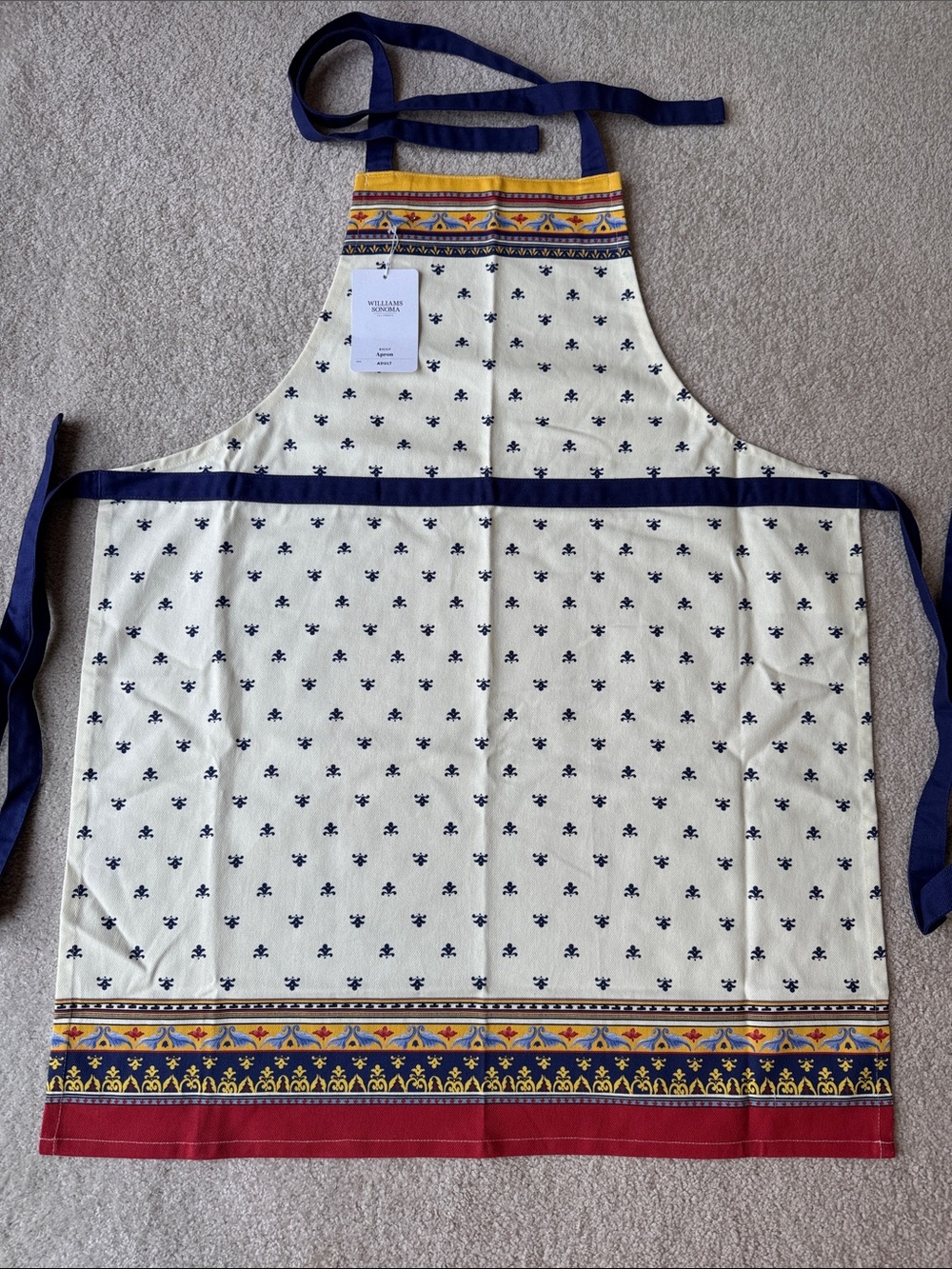 NEW Williams Sonoma Cream and Navy Fleur Kitchen Cotton Set w/Multicolor Border - Picture 11 of 16
